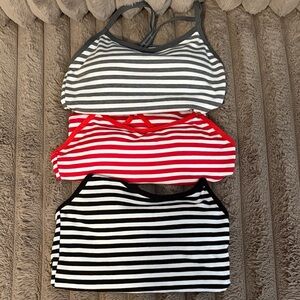 Striped Crop Tank Tops - Gray/White, Red/White, Black/White (Set of 3)